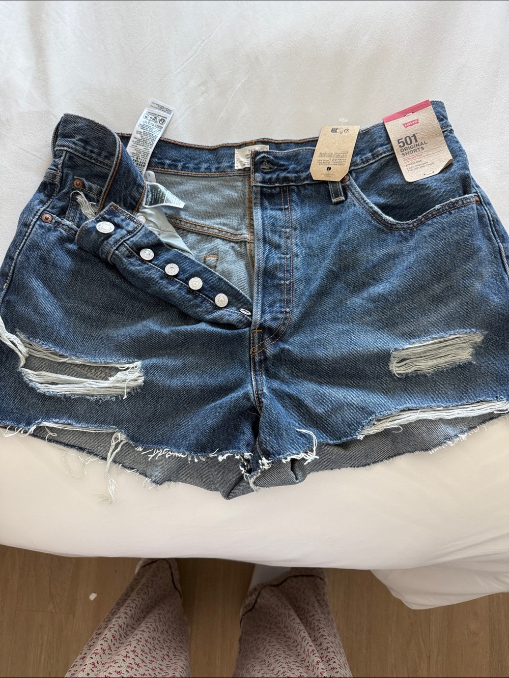 NWT Levi's Distressed Dark Blue 501 Button-Fly Jean Shorts